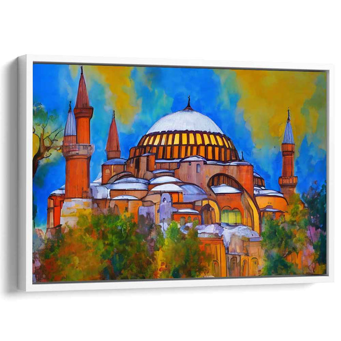 Turquoise Echoes in Stone: Expressionist Hagia Sophia in Vivid Colors Canvas Art Print