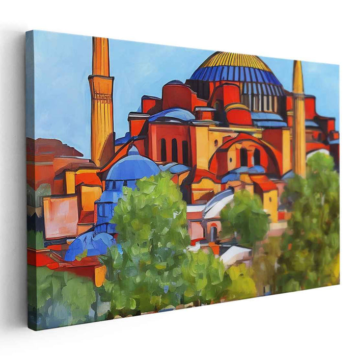 Vivid Byzantine Reverie: Stylized Hagia Sophia in Bold Colors Canvas Art Print