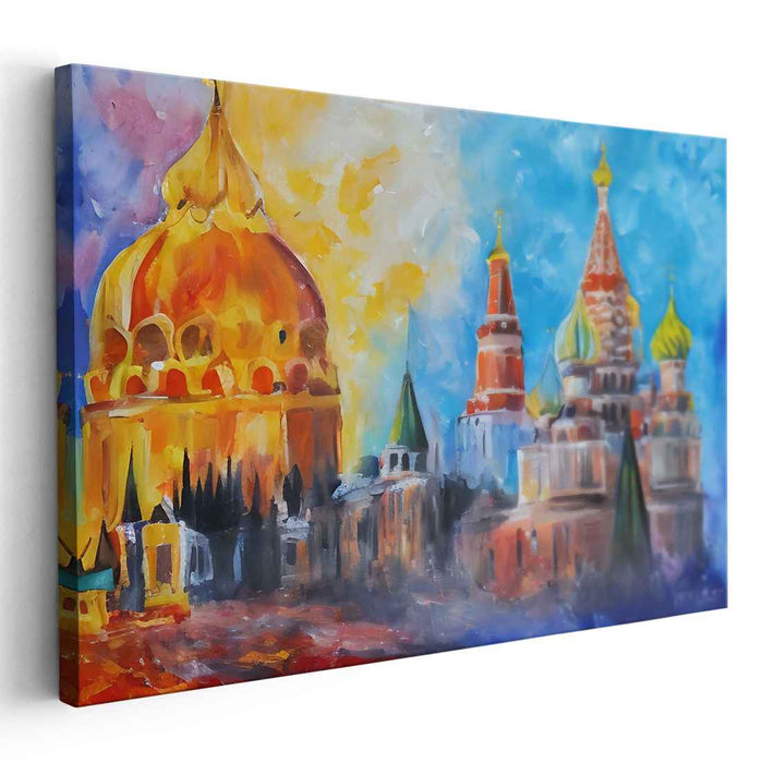 Radiant Skyline: Expressionistic Cityscape with Golden Domes and Cool Blues