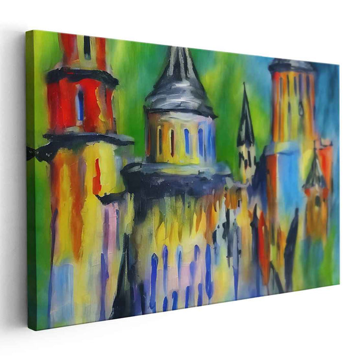 Enchanted Skyline: Vivid Abstract Cityscape Canvas Art Print