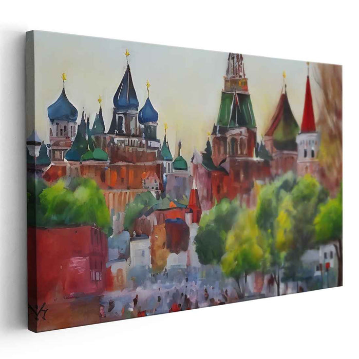 Crimson Reflections: Impressionist Red Square Canvas Art Print