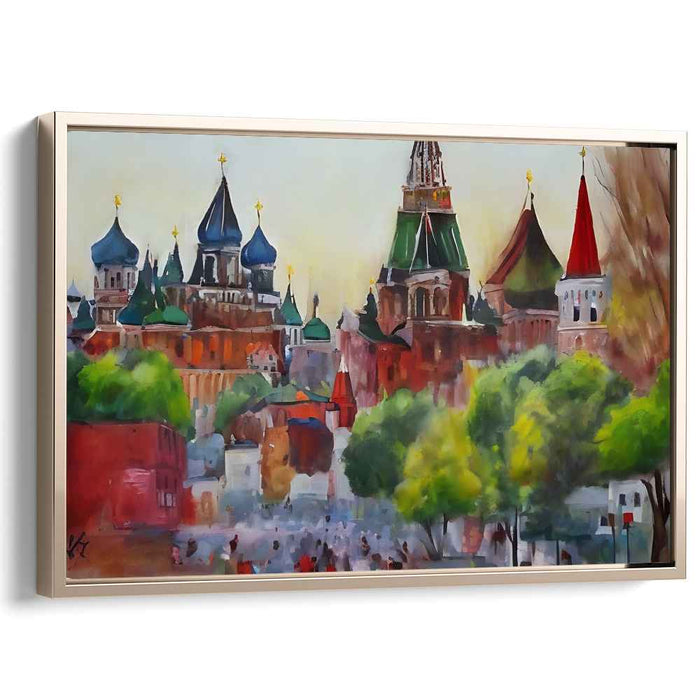 Crimson Reflections: Impressionist Red Square Canvas Art Print