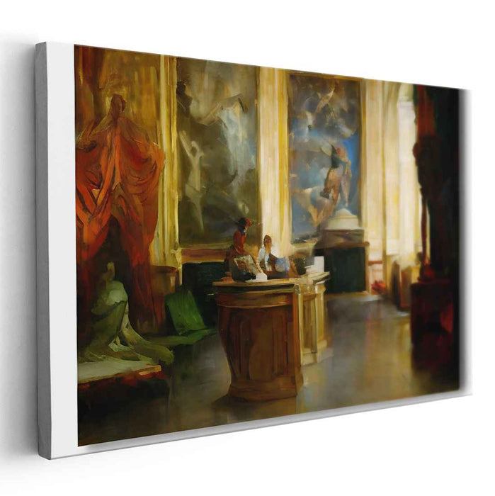 Gallery Echoes Within Enthusiasts' Gaze: Grand Interior with Art Enthusiasts Canvas Art Print