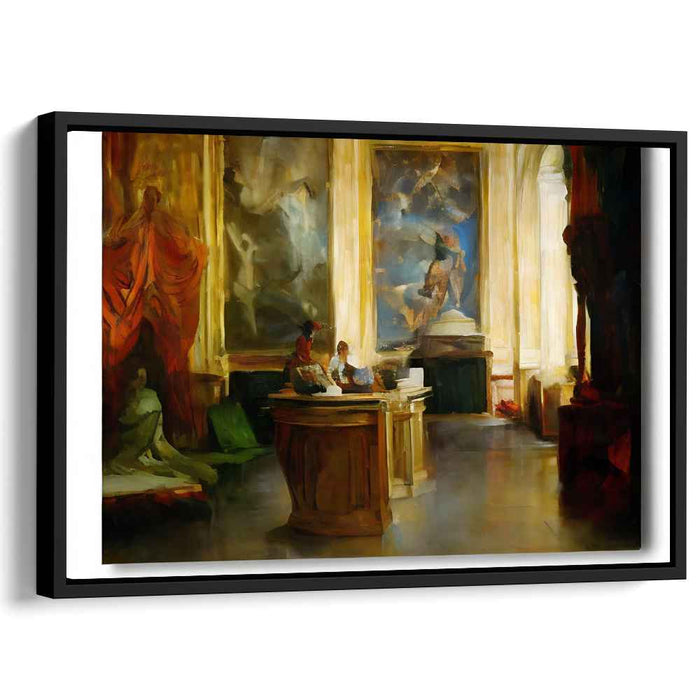 Gallery Echoes Within Enthusiasts' Gaze: Grand Interior with Art Enthusiasts Canvas Art Print