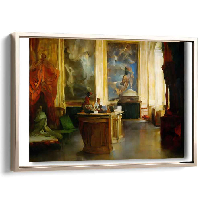 Gallery Echoes Within Enthusiasts' Gaze: Grand Interior with Art Enthusiasts Canvas Art Print