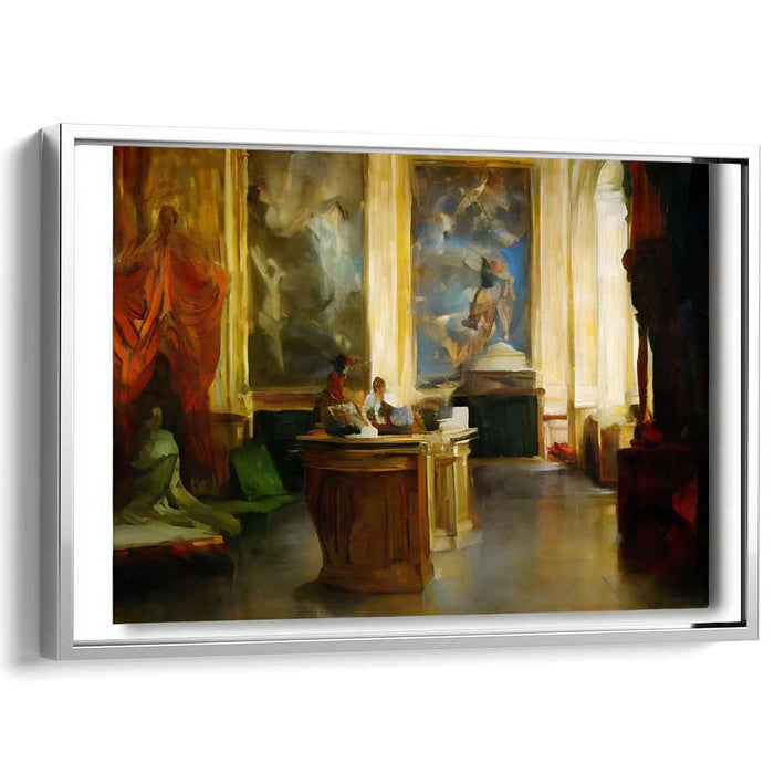 Gallery Echoes Within Enthusiasts' Gaze: Grand Interior with Art Enthusiasts Canvas Art Print