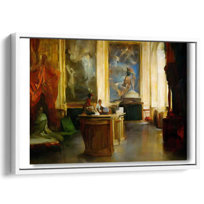 Gallery Echoes Within Enthusiasts' Gaze: Grand Interior with Art Enthusiasts Canvas Art Print