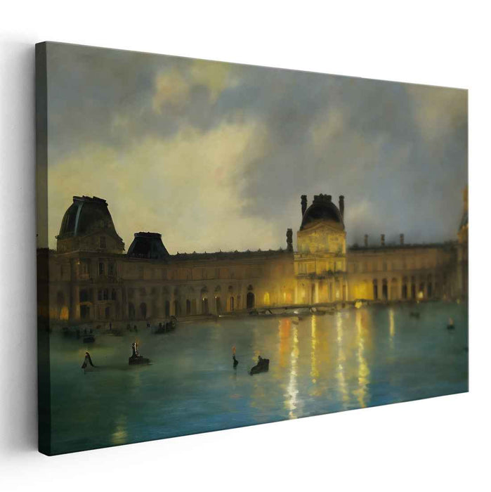 Parisian Nightfall Delight: Impressionist Evening at the Louvre Canvas Art