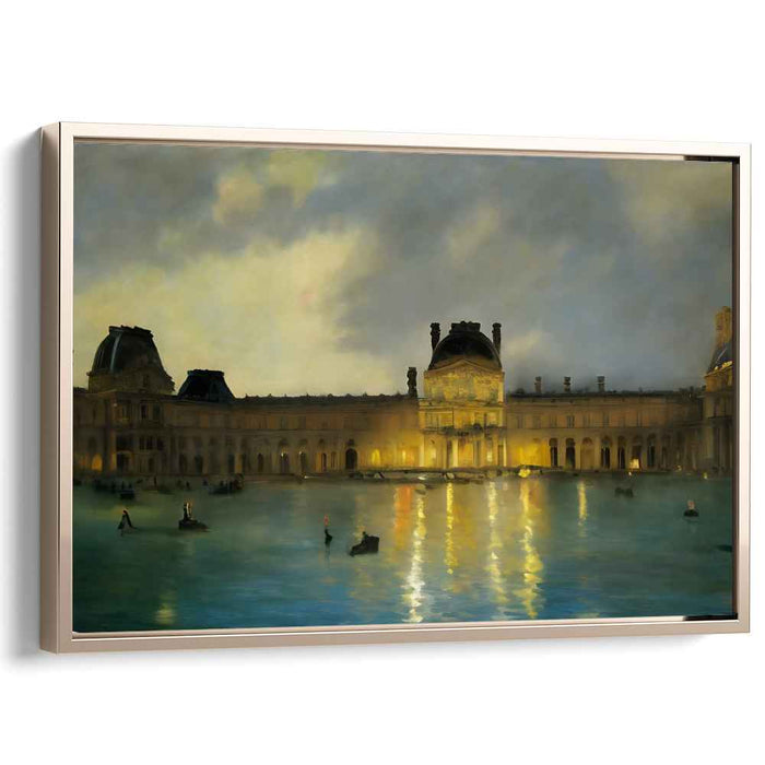 Parisian Nightfall Delight: Impressionist Evening at the Louvre Canvas Art