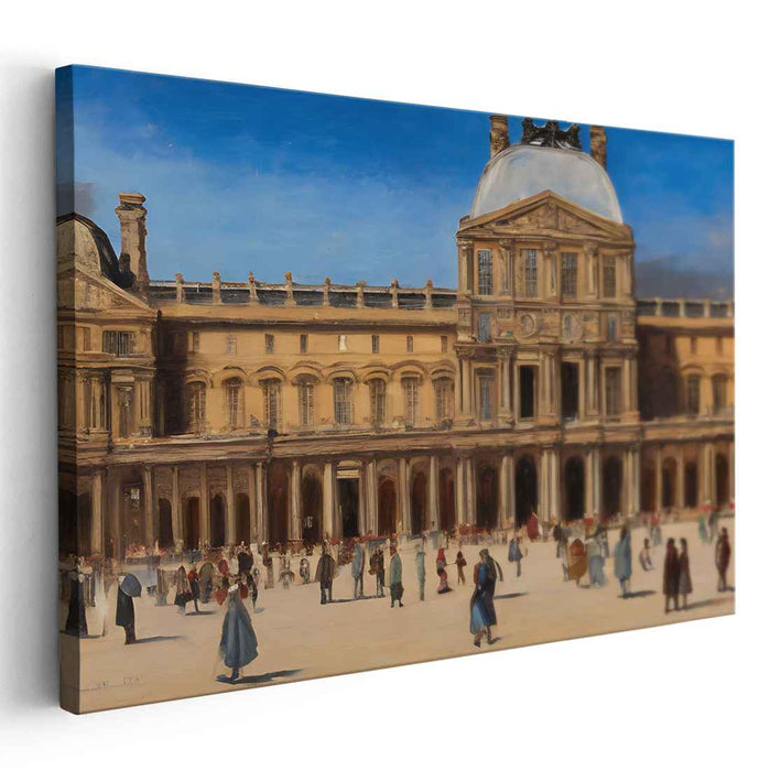 Echoes In Time's Plaza: Historical Architecture and Bustling Courtyard Scene