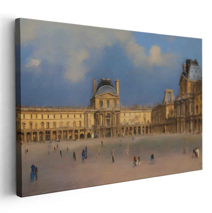 Elegant Twilight at Louvre: Historical Parisian Courtyard Canvas Art