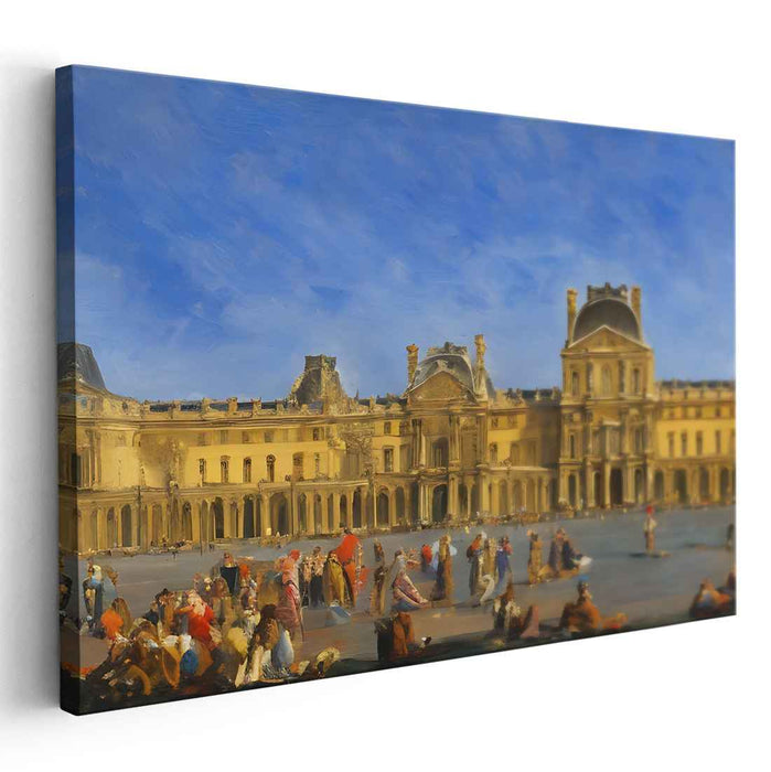 Historic Courtyard: A Lively Scene in Front of an Iconic Building