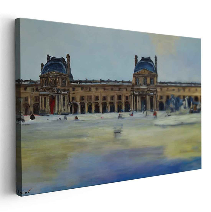 Serenity at the Louvre: Impressionist Parisian Landmark Canvas Art Print