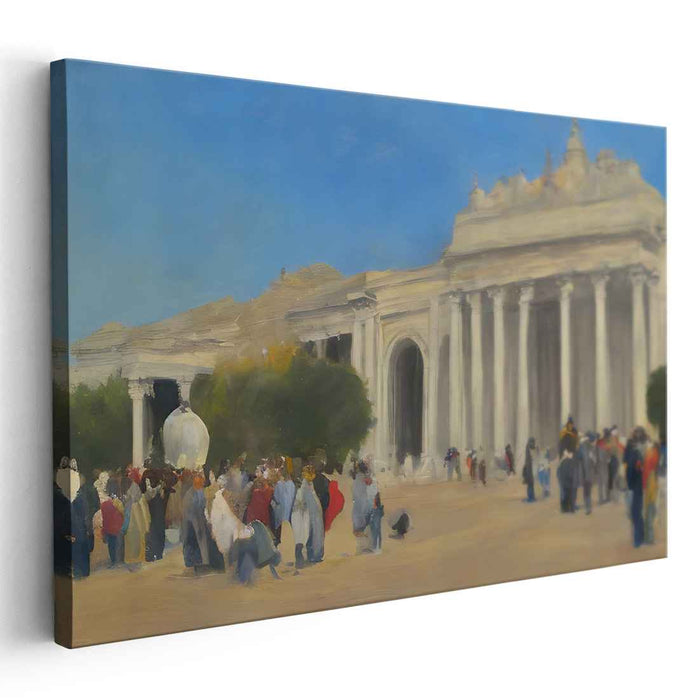 Grand Gathering: Impressionist Cityscape with Neoclassical Architecture