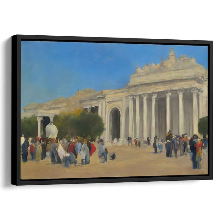 Grand Gathering: Impressionist Cityscape with Neoclassical Architecture