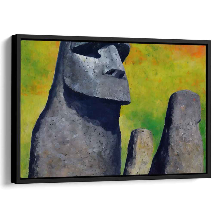 Echoes of Timeless Sunset Glow: Moai Statues Against a Vibrant Sunset Canvas Art