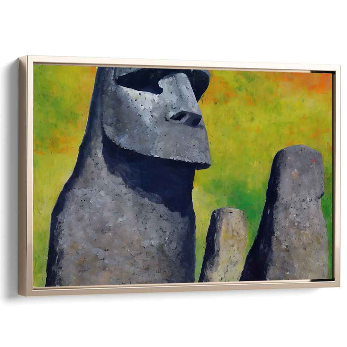 Echoes of Timeless Sunset Glow: Moai Statues Against a Vibrant Sunset Canvas Art