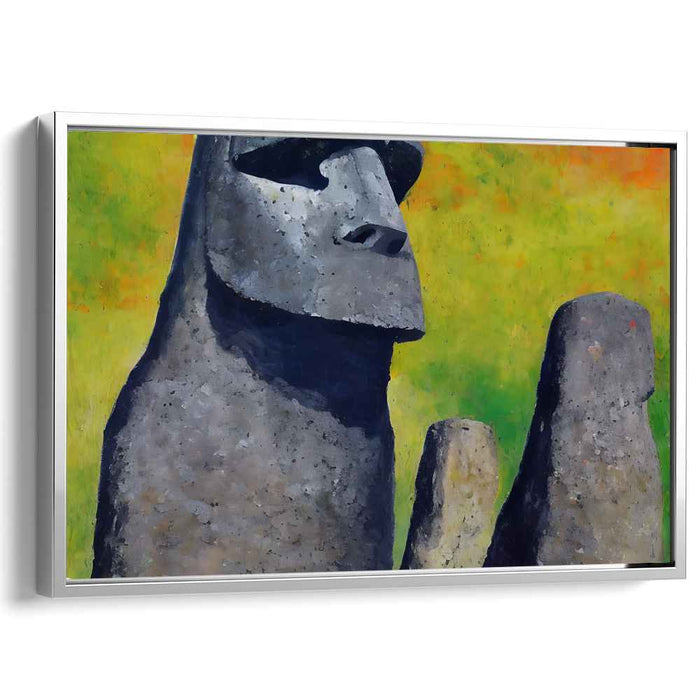 Echoes of Timeless Sunset Glow: Moai Statues Against a Vibrant Sunset Canvas Art