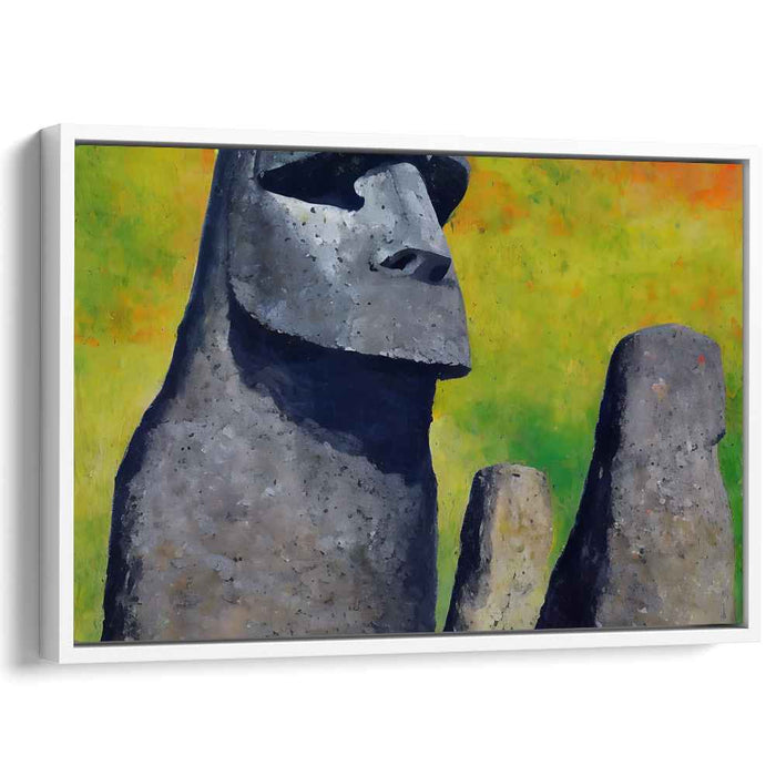 Echoes of Timeless Sunset Glow: Moai Statues Against a Vibrant Sunset Canvas Art