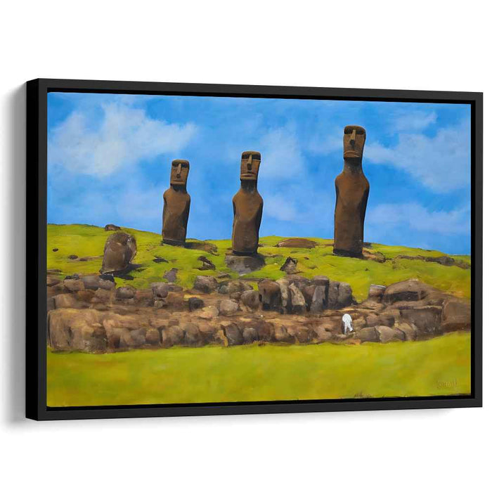 Mystic Guardians Rise Above: Realistic Moai Statues Landscape Canvas Art Print