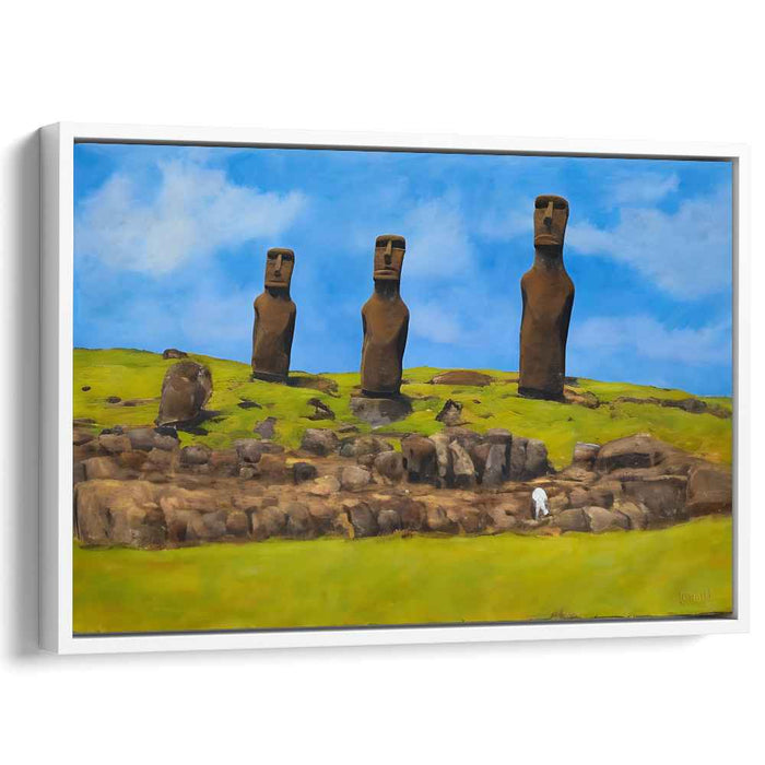 Mystic Guardians Rise Above: Realistic Moai Statues Landscape Canvas Art Print