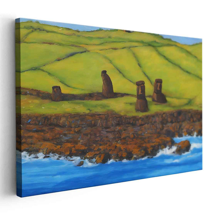 Stone Guardians of Tides: Easter Island Moai at Coastal Serenity