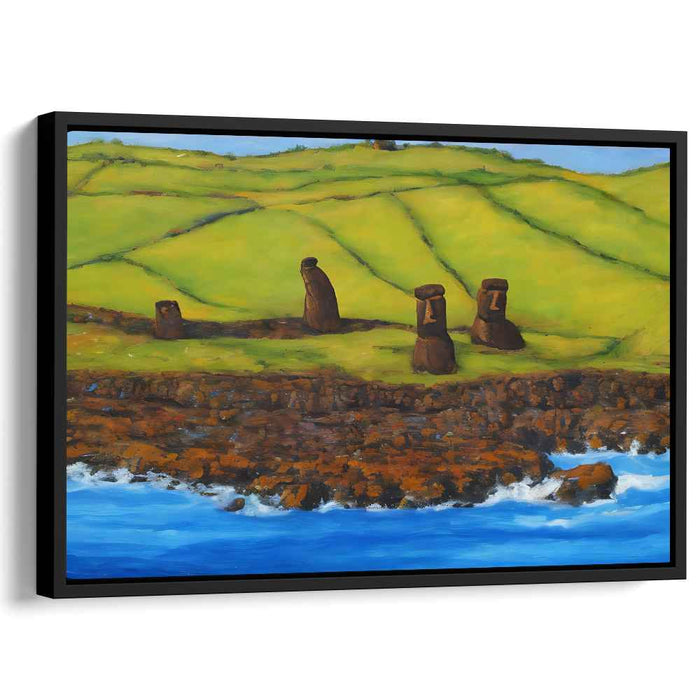 Stone Guardians of Tides: Easter Island Moai at Coastal Serenity