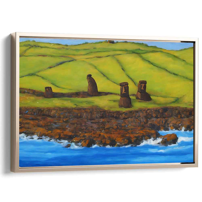 Stone Guardians of Tides: Easter Island Moai at Coastal Serenity