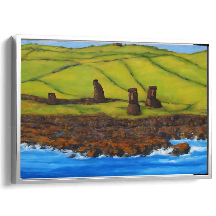 Stone Guardians of Tides: Easter Island Moai at Coastal Serenity