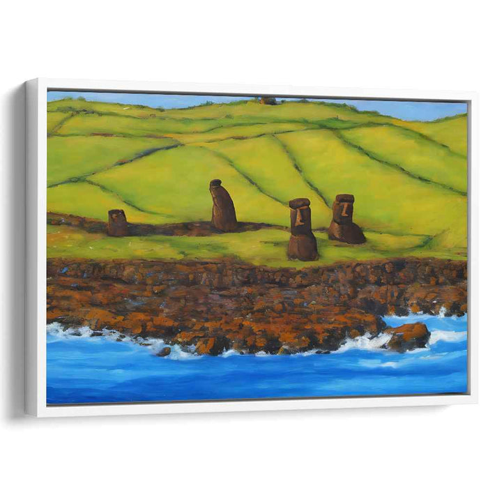 Stone Guardians of Tides: Easter Island Moai at Coastal Serenity