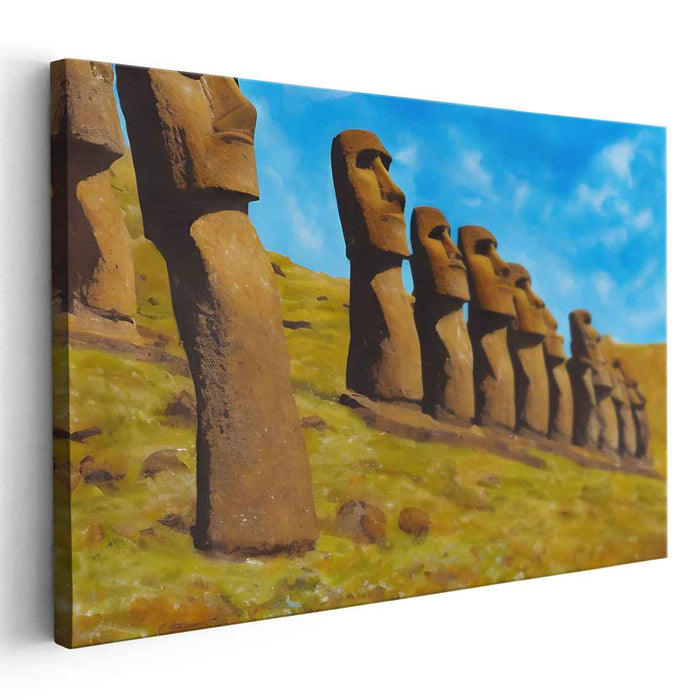 Timeless Stone Enigma Unveiled: Realistic Interpretation of Easter Island's Ancient Wonders Canvas Art