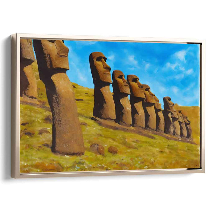 Timeless Stone Enigma Unveiled: Realistic Interpretation of Easter Island's Ancient Wonders Canvas Art
