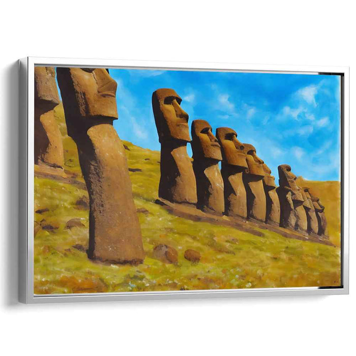 Timeless Stone Enigma Unveiled: Realistic Interpretation of Easter Island's Ancient Wonders Canvas Art