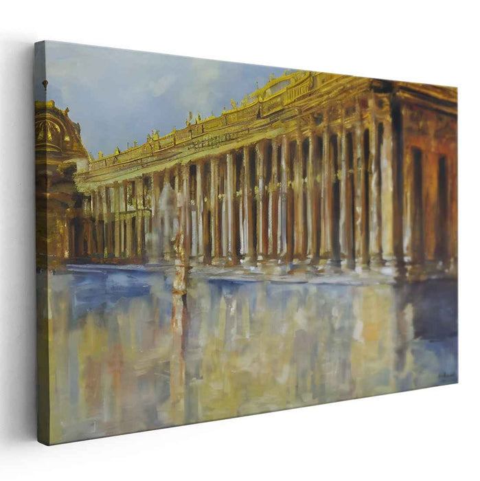 Twilight's Revered Colonnade: Majestic Colonnade at Dusk Canvas Art Print