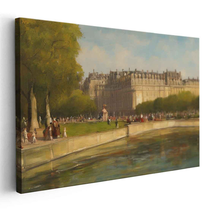 Royalty's Secret Haven: Serene Palace and Lush Gardens Canvas Art Print