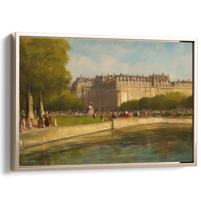 Royalty's Secret Haven: Serene Palace and Lush Gardens Canvas Art Print