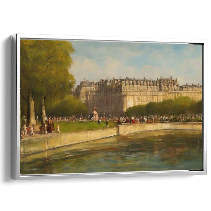 Royalty's Secret Haven: Serene Palace and Lush Gardens Canvas Art Print