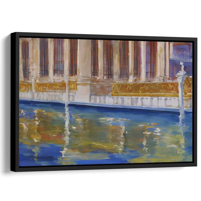 Silent Echoes in Marble Waves: Tranquil Waters and Majestic Architecture Canvas Art Print