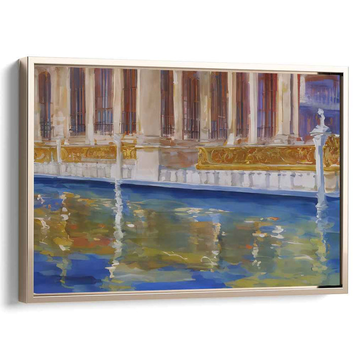 Silent Echoes in Marble Waves: Tranquil Waters and Majestic Architecture Canvas Art Print