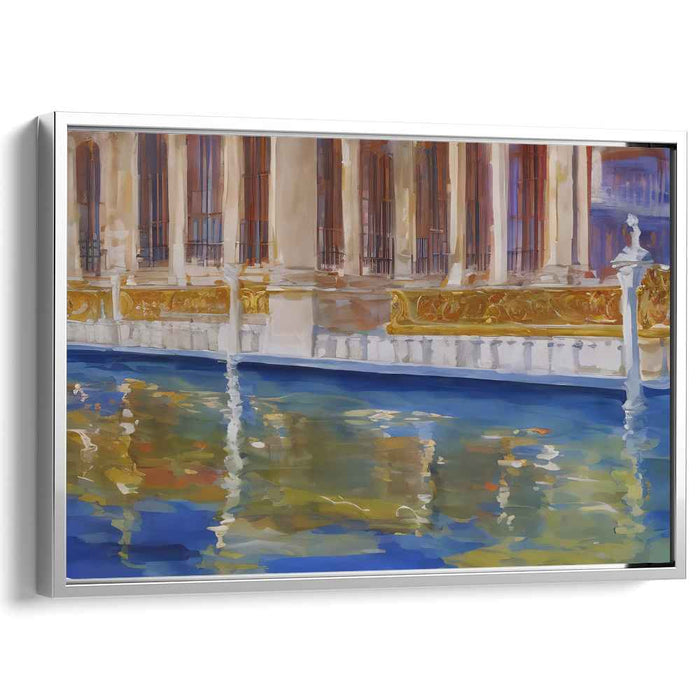 Silent Echoes in Marble Waves: Tranquil Waters and Majestic Architecture Canvas Art Print