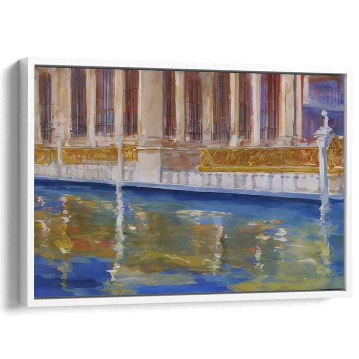 Silent Echoes in Marble Waves: Tranquil Waters and Majestic Architecture Canvas Art Print