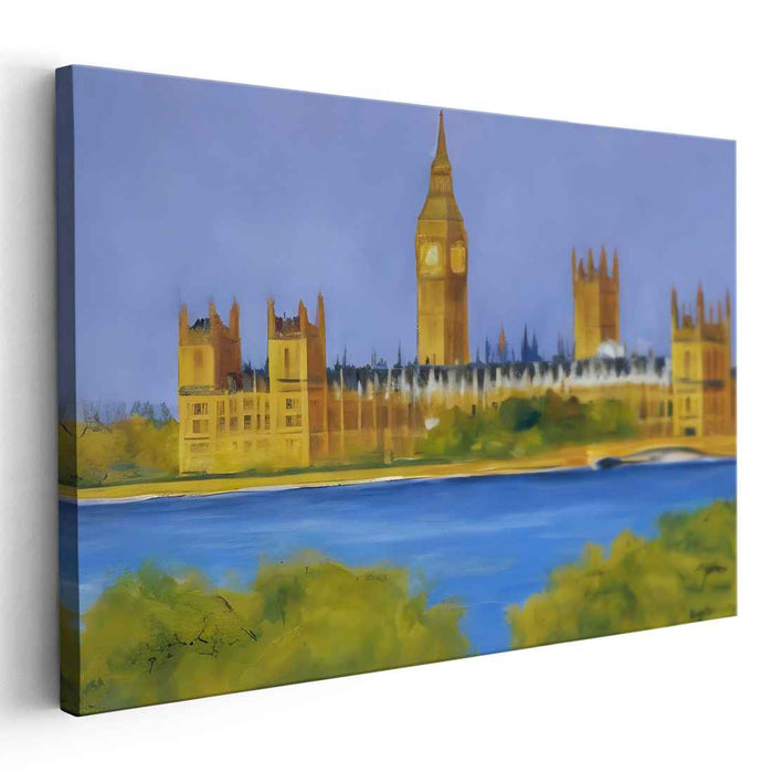 Misty Tower Melody: Impressionist Landscape of the Palace of Westminster