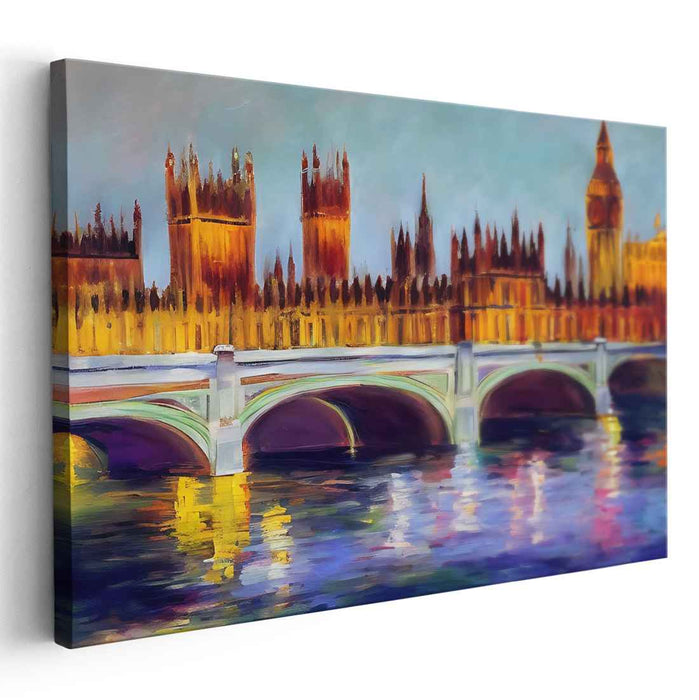 London's Dusk Splendor: Vibrant Impressionist Canvas Art of Westminster