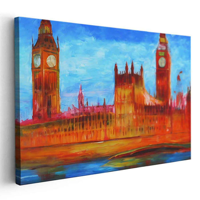 Fiery Parliament: Expressionist London Landmark Canvas Art Print