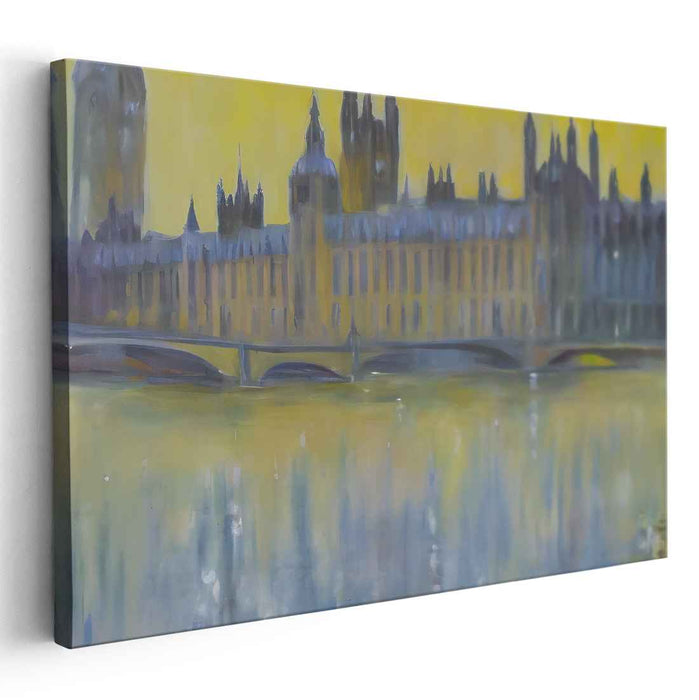 Rainbow Mist Over Cityscape: Impressionist View of Westminster Bridge Canvas Art