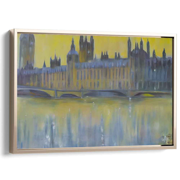 Rainbow Mist Over Cityscape: Impressionist View of Westminster Bridge Canvas Art