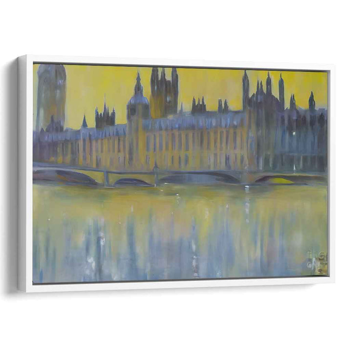 Rainbow Mist Over Cityscape: Impressionist View of Westminster Bridge Canvas Art