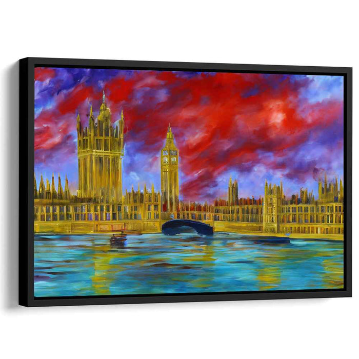 Fiery Skies Over Parliament: Expressionist London Landscape Canvas Art Print
