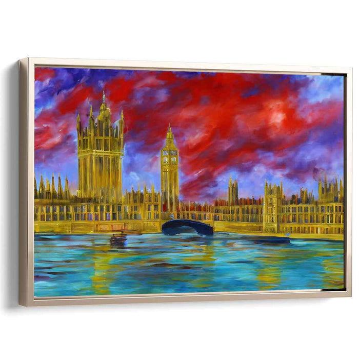 Fiery Skies Over Parliament: Expressionist London Landscape Canvas Art Print