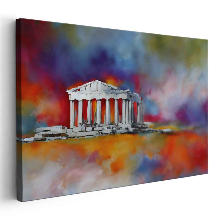 Celestial Echoes: Impressionist Parthenon amidst Vivid Skies Canvas Art